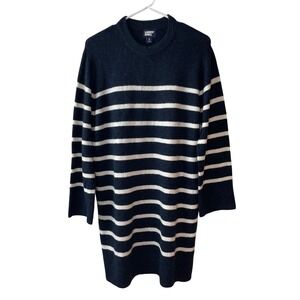 Lands End Sweater Dress‎ Womens M Navy Blue  Striped Long Sleeve Crewneck New